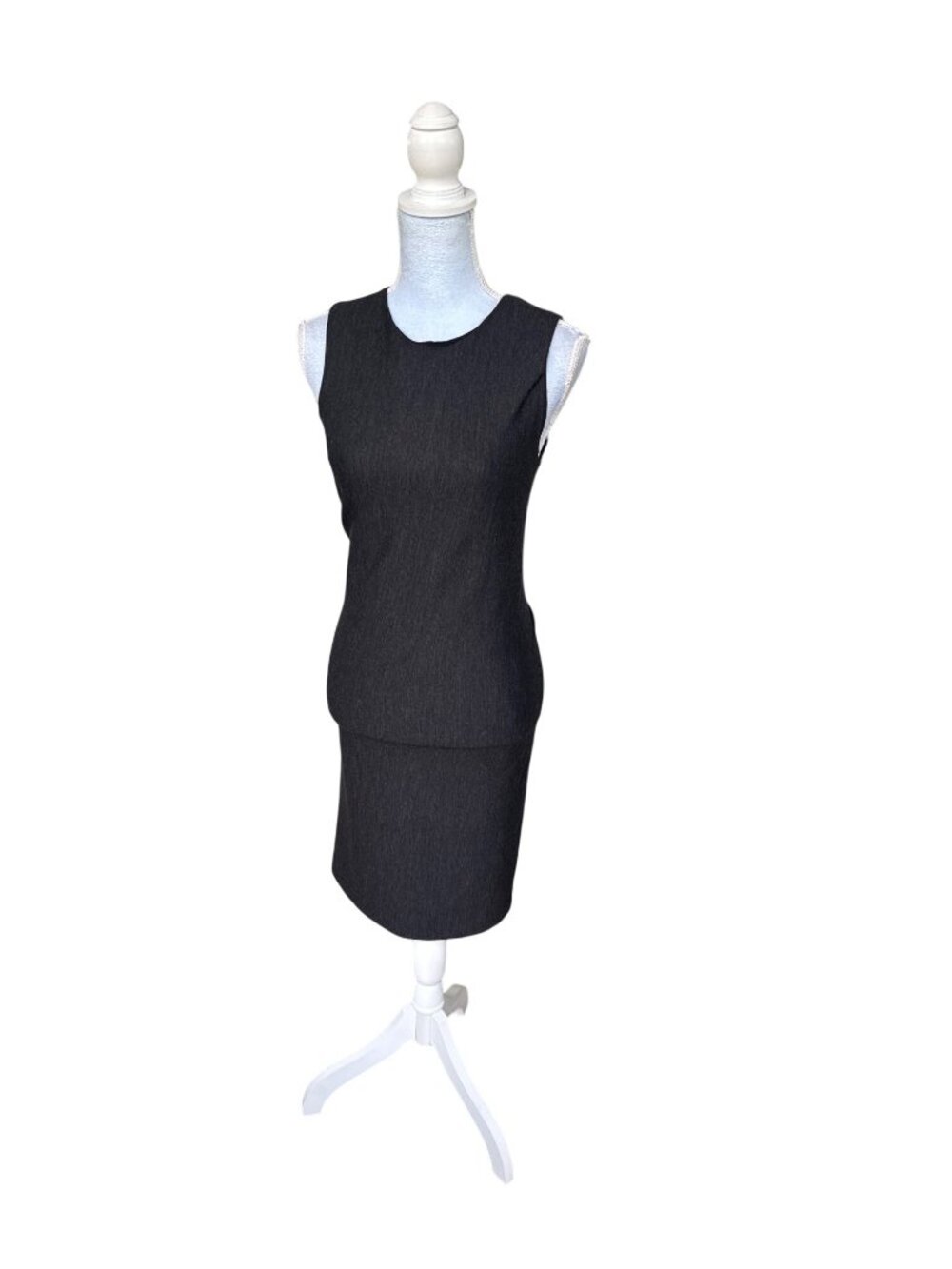 Halston Heritage Sleeveless Sheath Dress Black Wool Fitted Workwear